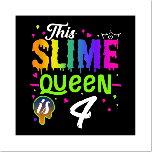 Kids This Slime Queen Is 410 Girl 4th Birthday Party Squad Outfit Posters and Art